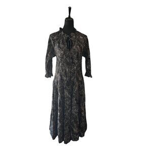 Easel Maxi Dress Small Tiered Oversized Black/beige Crinkle
